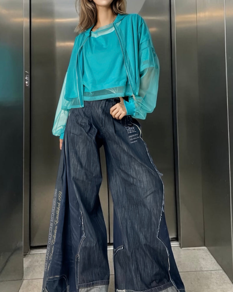25ss チュールロングジャケット チュールジッパージャケット 軽やかな透け感と優れたストレッチ性